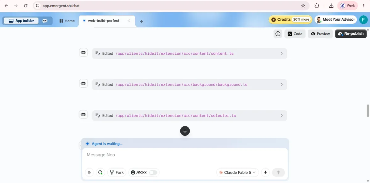 The workspace with the chatbot completely hidden