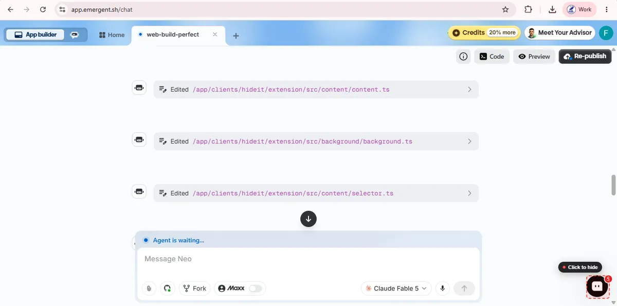 HideIt's click-to-hide tooltip over the chatbot
